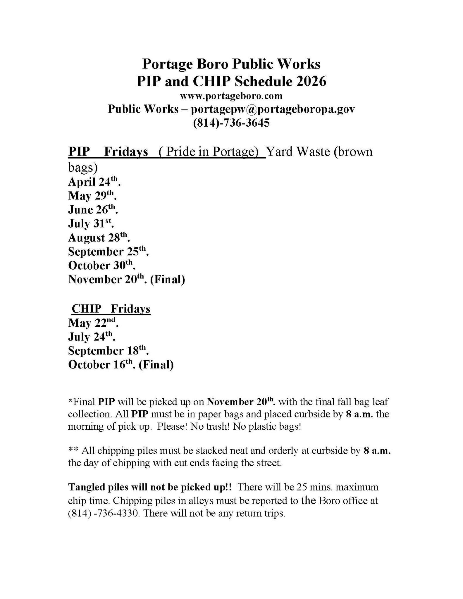 2026 PIP and CHIP – Portage Borough